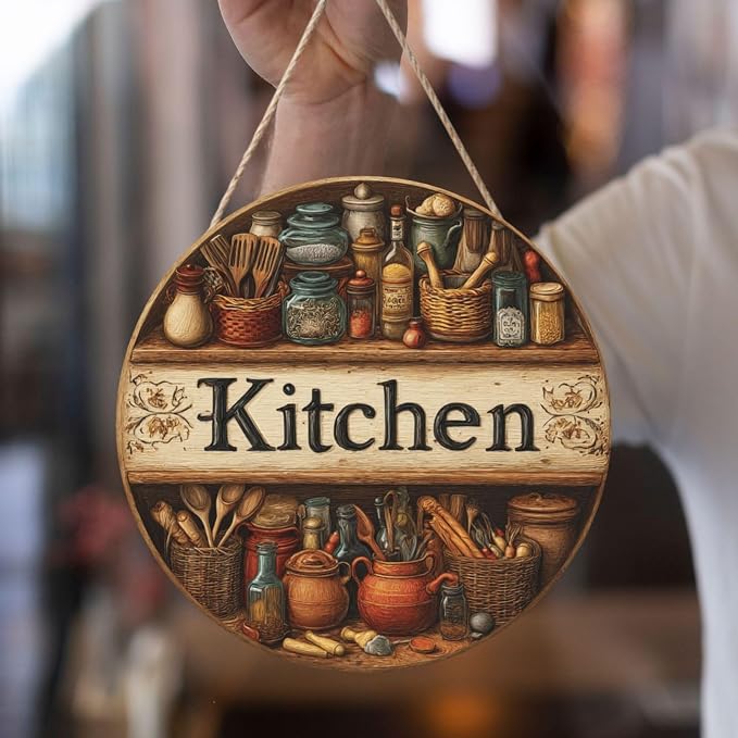 12inch Round Wall Decor With Tiered Shelves, Copper, Jars & Utensils, Rustic Kitchen Pantry Wooden Plaque, Kitchen Door Hanging Art, Home Decoration Artworks Create An Atmosphere - Image 8