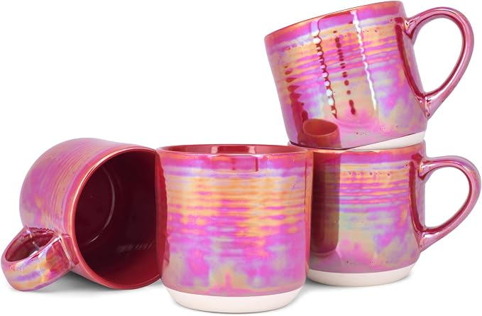Elanze Designs Glossy Reactive Glaze Large 17 Fluid Ounce Everyday Kitchen Food Grade Ceramic Stoneware Coffee Mug Cup with Comfort Curved Handles, Set of 4, Red by ElanzeDesigns