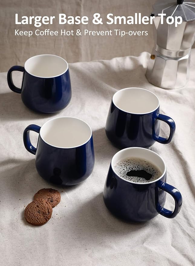 Teocera Ceramic Coffee Mug Set of 4-12 oz Coffee Mugs with Large Handles for Hot or Cold Drinks Like Latte, Cocoa, Tea or Juice - Smooth Ceramic, Dishwasher Safe, Navy - Image 5