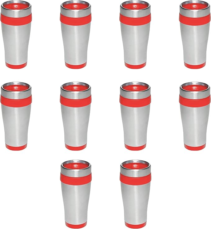 DISCOUNT PROMOS Insulated Stainless Steel Travel Mugs 16 oz. Set of 10, Bulk Pack - Perfect for Coffee, Soda, Other Hot & Cold Beverages - Red