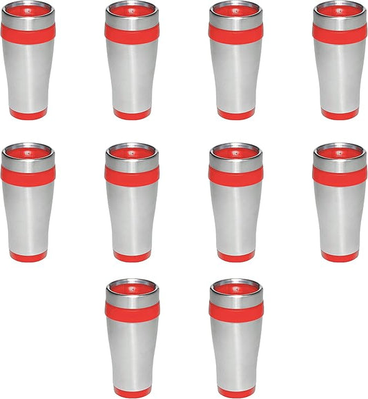 DISCOUNT PROMOS Insulated Stainless Steel Travel Mugs 16 oz. Set of 10, Bulk Pack - Perfect for Coffee, Soda, Other Hot & Cold Beverages - Red