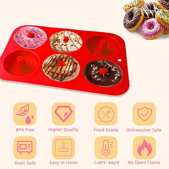 4 Pcs Silicone Donut Mold Set,6-Cavity Silicone Doughnut Pan,Non-Stick Doughnut Pan,BPA Free and Dishwasher Safe,Donut Mold for Summer Parties