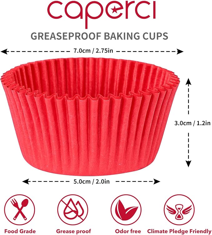 Caperci Standard Red Cupcake Muffin Liners 500-Count, No Smell, Food Grade & Grease-Proof Paper Baking Cups (Red) - Image 5
