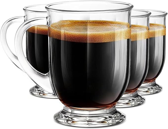 Clear Glass Coffee Mugs Set of 4, 16 OZ Large Glass Beer Cups with Handle,Striped Mug for Hot Beverages,Tea, Cappuccino, Latte, Espresso, Juice Mothers