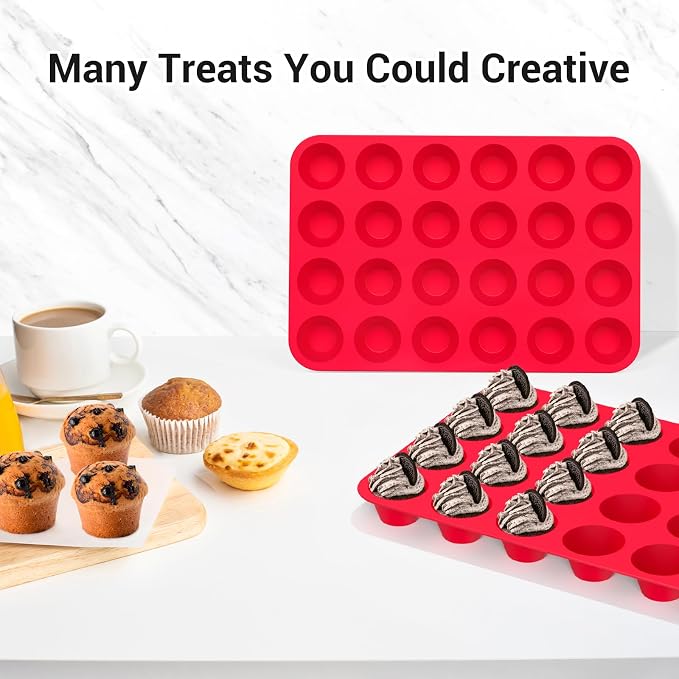 Redfly 2 Pack Silicone Mini Muffin Pan & Cupcake Pans for Baking - 24 Cup Mini Size BPA Free Egg Bites Molds - Image 6