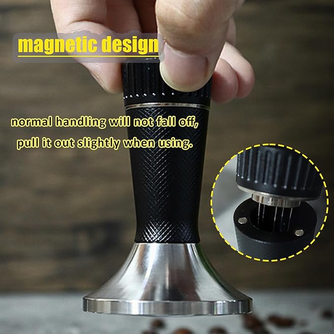 2 in 1 with Espresso Tamper, Magnetic Set 53mm Espresso Coffee Tamper for 54mm Portafilter Basket,Coffee Distributor Tamper for Espresso Machine Accessories,Handle Press Tool (Black)