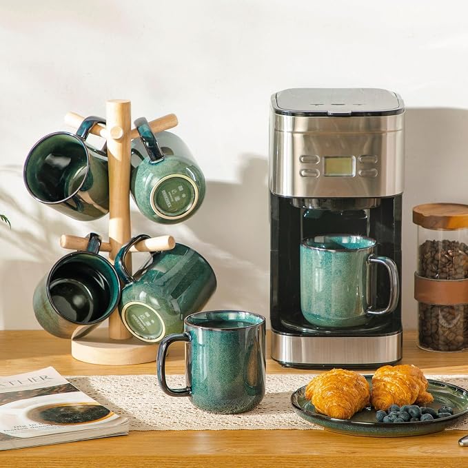 vancasso STARRY Coffee Mugs Set, 16 oz Ceramic Coffee Cups for Americano Hot Tea Iced Coffee Cold Brew Cocoa Milk Stoneware Mugs Set of 6, Dishwasher & Microwave Safe, Green - Image 8
