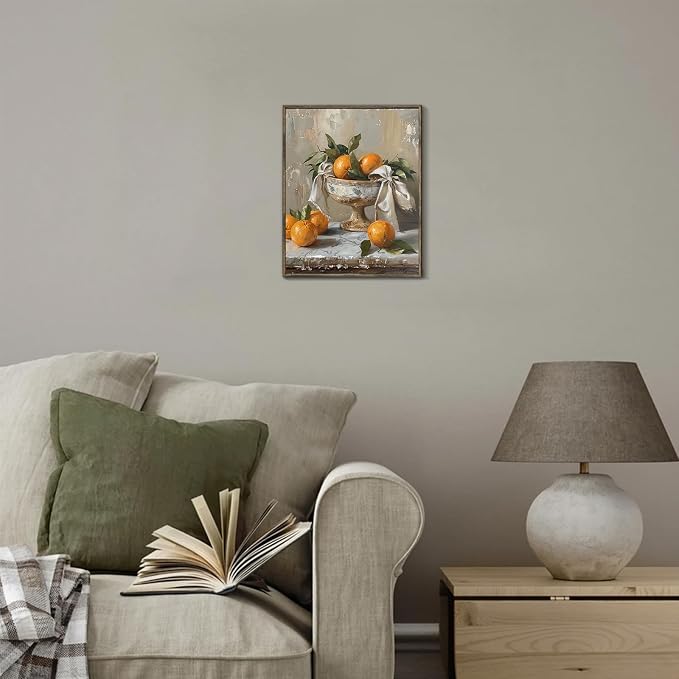 XOCUUI Farmhouse Still Life Picture Living Room - Rustic Vintage Decor for Bedroom - Tangerine Orange Fruit Moody Muted Oil Painting Art Deco Wall Art for Kitchen - 8x10inch Unframed - Image 4