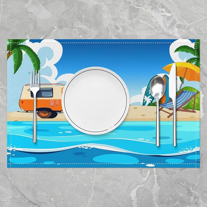 Feelyou Blue Ocean Placemats Set of 4 12"x18" Beach Theme Table Mats Placemat Room Decor Coastal Nautical Placemats for Dining Table Indoor Outdoor Kitchen Hawaiian Beach Decor Table Place Mats Camper - Image 2