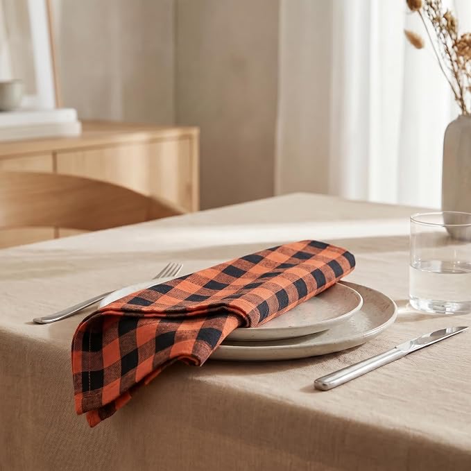 Urban Villa Cloth Napkins Cotton 12x12 (Set of 12) Orange/Black - Image 4