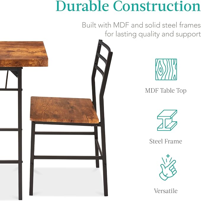 Best Choice Products 3-Piece Modern Dining Set, Space Saving Dinette for Kitchen, Dining Room, Small Space w/Steel Frame, Built-in Storage Rack - Medium Brown/Black - Image 6