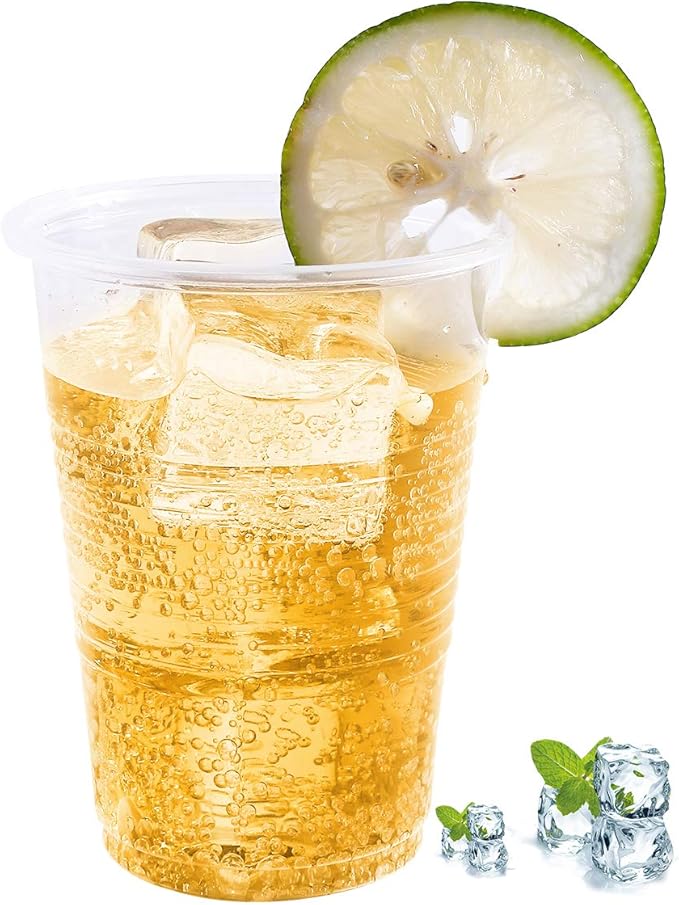 Turbo Bee 7oz Plastic Cups 300 Pack， Disposable Clear Party Cups for Home, School, Office & Events | Small Transparent Tumblers for Drinks, Samples & Commercial Use