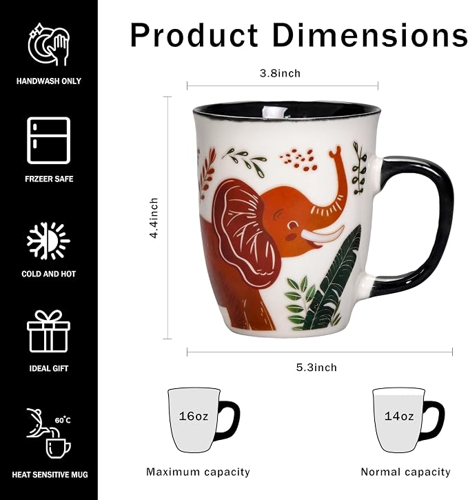 Elephant Mug - 16oz Safari Animal Heat Reveal Cup, Ceramic Tea Mugs for Home & Office, Unique Elephant Gifts for Women Men - Image 3