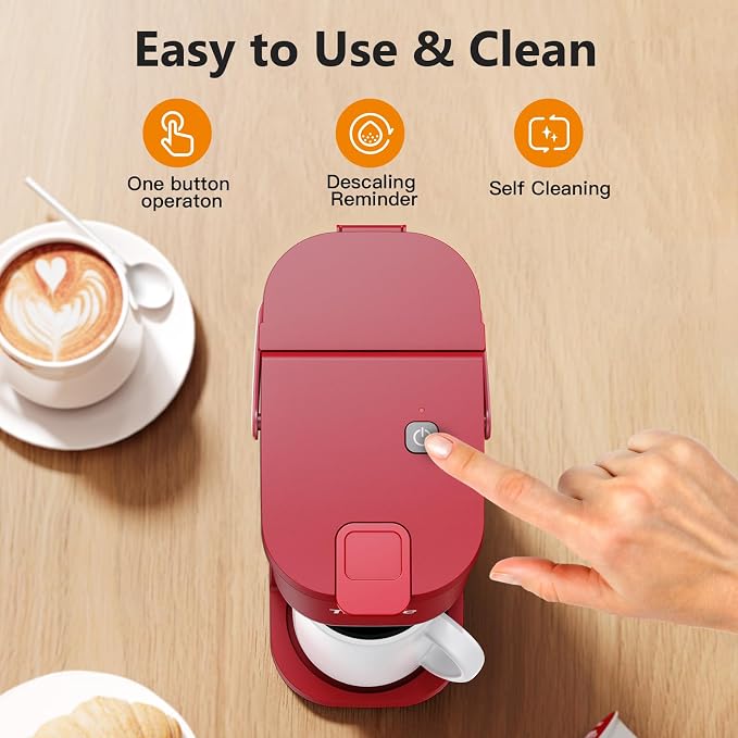 Tastyle Mini Single Serve Coffee Maker for K Cups and Grounds with Handle | for Travel, Camping, Office, RV and Dorm, Portable Handle, 120V, 6 to 12 Oz Brew Size, BPA Free, K302, Vintage Red - Image 5