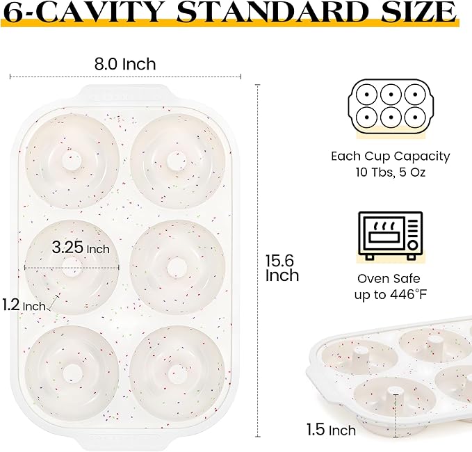 2 Pcs Silicone Donut Pan for Baking with Metal Reinforced Frame Nonstick 6 Cavity Donut Molds Doughnut Tray 3.25 Inch Large Bagel Molds(Cream)