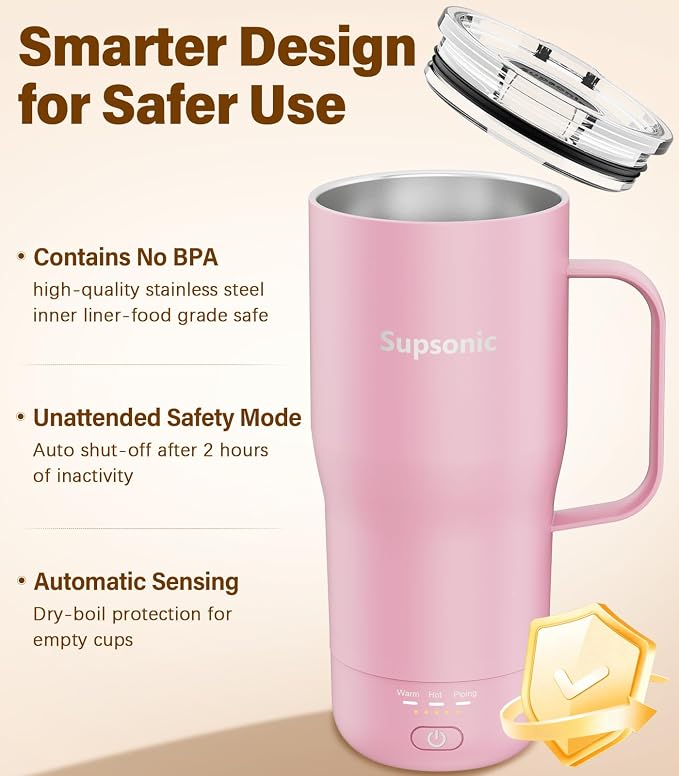 Supsonic Heated Coffee Mug Rechargeable, 20oz Long-Lasting Battery (S3) | Dry-burn protection, 2Hr auto-off, 3-Temp settings, Constant temperature, Inner stainless steel, Warm gift for men women - Image 6