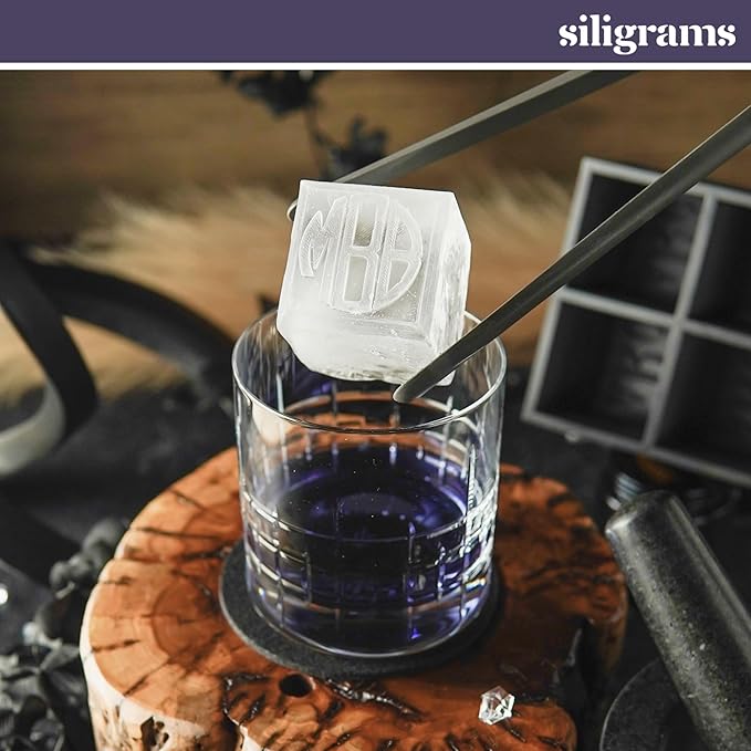 Siligrams Personalized Silicone Ice Cube Mold - Custom Ice Molds for Cocktails, Whiskey & Other Drinks - Great Customizable Gift (6 Cubes - Square)