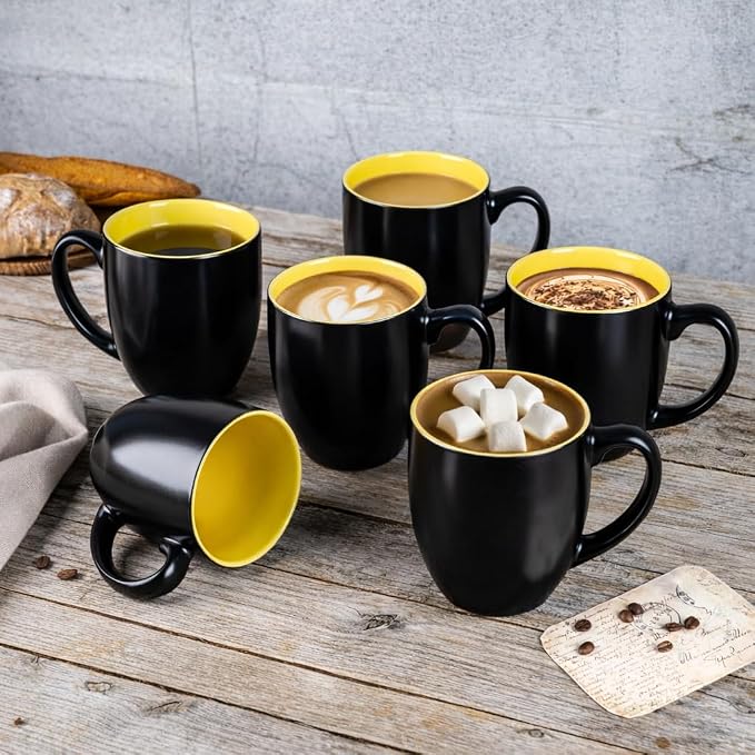 GBhome 16oz Coffee Mugs Set of 6, Large Ceramic Coffee Mugs for Man, Woman, Dad, Mom, Modern Coffee Mugs Set with handle for Tea/Latte/Cappuccino/Milk/Cocoa. Dishwasher&Microwave Safe,Yellow - Image 8