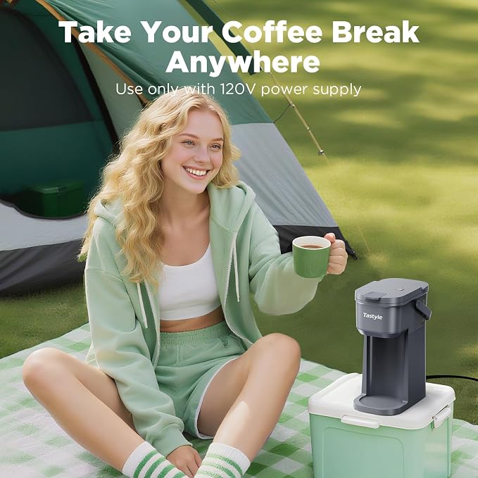 Tastyle Mini Single Serve Coffee Maker for K Cups and Grounds with Handle | for Travel, Camping, Office, RV and Dorm, Portable Handle, 6 to 12 Oz Brew Size, BPA Free, K302, Cool Gray - Image 6