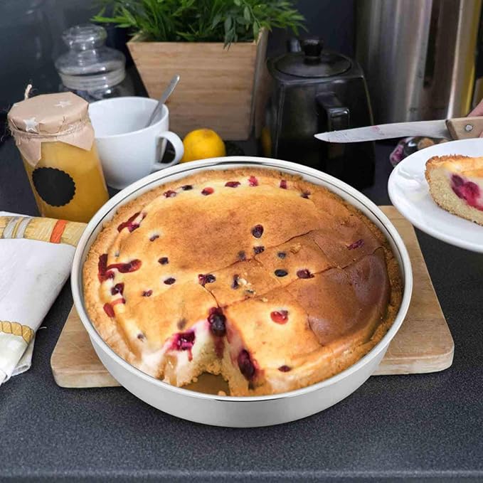 TeamFar 8 Inch Cake Pan, 3 Pcs Round Cake Pan Tier Cake Pan Set | Stainless Steel, for Baking Steaming Serving, Healthy & Heavy Duty, Mirror Finish & Easy Clean, Dishwasher Safe - Image 5