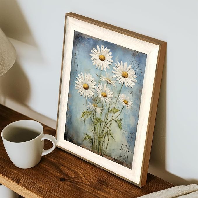 XOCUUI Unframed Wall Art For Bedroom DéCor Farmhouse Floral Canvas Wall Art White Daisy Wall Picture Daisy Canvas Print Neutral Artwork for Home Living Room Bedroom Office 11x14 - Image 9