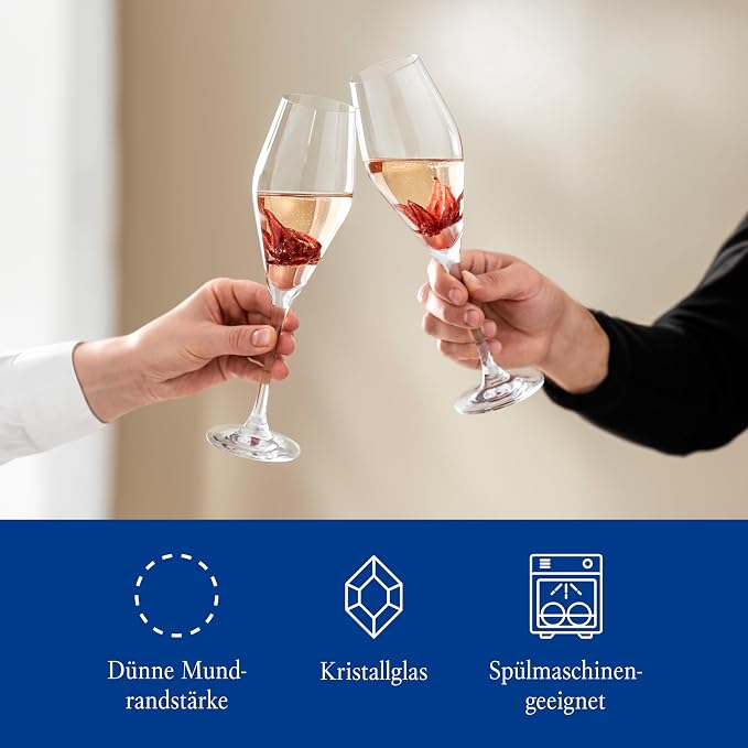Villeroy & Boch La Divina Collection Champagne Flute, 4 oz Capacity, Set of 4 Crystal Glass, Made in Europe | Crystal glass champagne flutes, made in Europe, dishwasher safe, finely curved for champagne or sparkling Prosecco - Image 2
