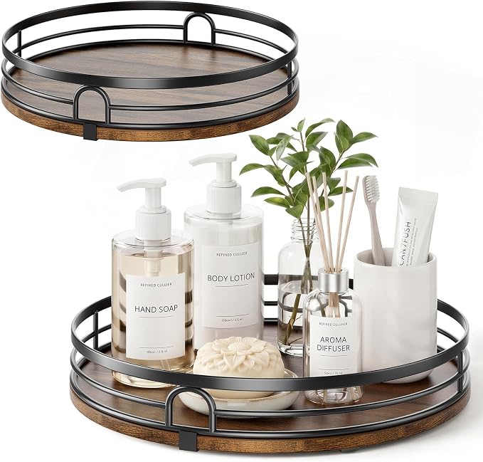 2 Pack 10" 12" Lazy Susan Turntable Organizer for Table Top | Round Wooden Lazy Susan for Cabinet, Countertop, Pantry, Spice, Kitchen, Bathroom Vanity, Coffee, Home Decor by Pantasia