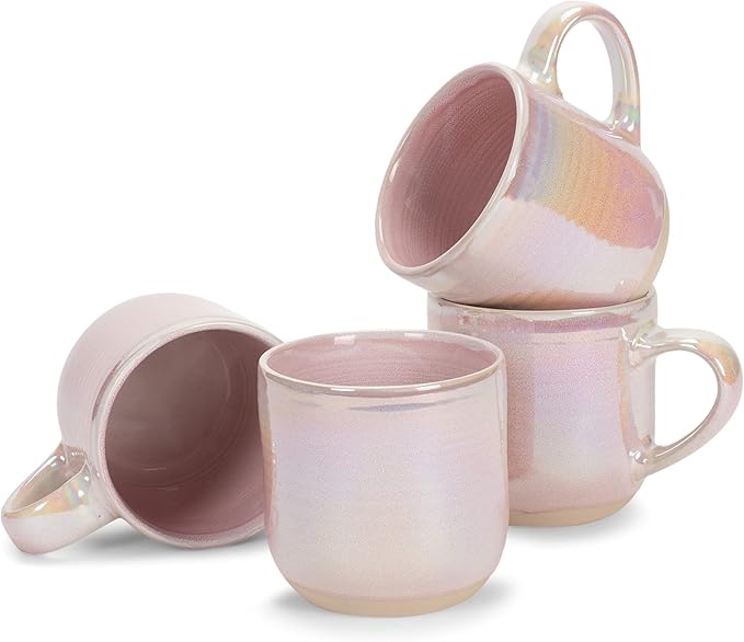 Elanze Designs Glossy Reactive Glaze Large 17 Fluid Ounce Everyday Kitchen Food Grade Ceramic Stoneware Coffee Mug Cup with Comfort Curved Handles, Set of 4, Rose Pink by ElanzeDesigns