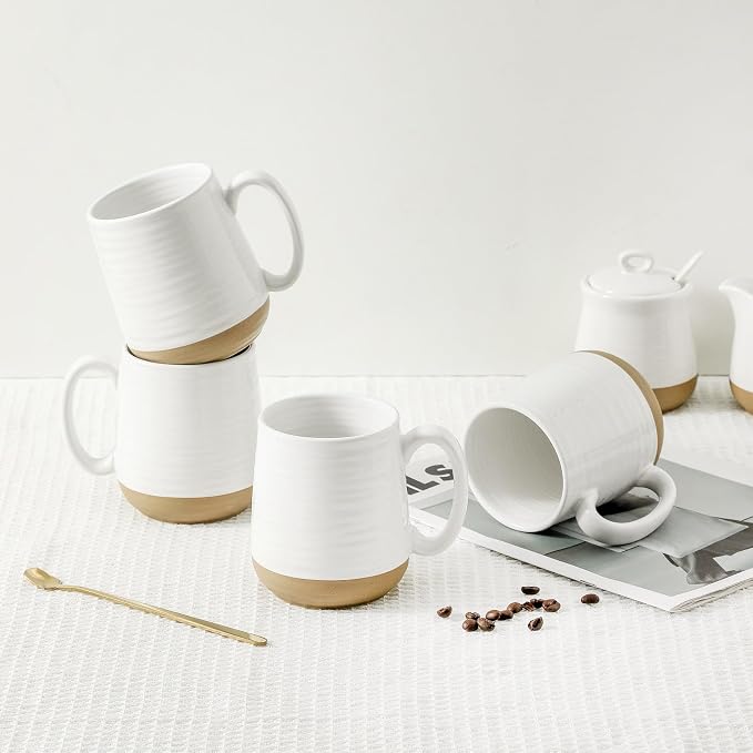 HASENSE Coffee Mugs Set of 4, 15oz Ceramic Coffee Cups with Handle, Two-Tone Design for Cappuccino Latte Tea, Large Microwave Dishwasher SafeMug Set, Housewarming Gift, Creamy White - Image 6