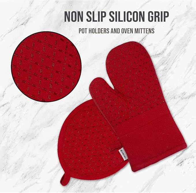 LANE LINEN 16 Pc Kitchen Dish Towels Set - 6 Absorbent Terry Kitchen Hand Towels, 6 Dish Cloths for Washing Dishes, 2 Silicone Grip Potholders & 2 Silicone Oven Mitts - Red - Image 4