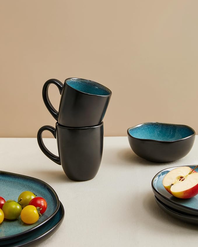 Pokini Coffee Mug 15 oz, Ceramic Coffee Mugs Set of 4, Reactive Glaze Mug for Latte/Tea/Cappuccino/Milk, Irregular Large Mug Set for Men, Women, Dad, Mom, Dishwasher & Microwave Safe, Green Black - Image 3