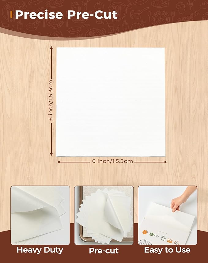 320Pcs 6x6 Inches Parchment Paper Squares, White Patty Paper | Hamburger Patty Paper, Unbleached 100% Wood Pulp Burger Paper for Separating Patty, Burgers, Naan, Tortillas, Freezer, Oven - Image 2
