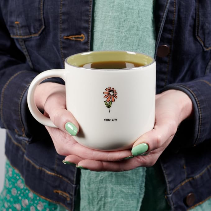 Christian Art Gifts Large Ceramic Coffee & Tea Mug for Women & Friends: Sweet Friendship - Proverbs 27:9 Scripture, Cute Microwave/Dishwasher Safe Floral Cup, Sage Green/White, 15 oz. (Pack of 2) - Image 6