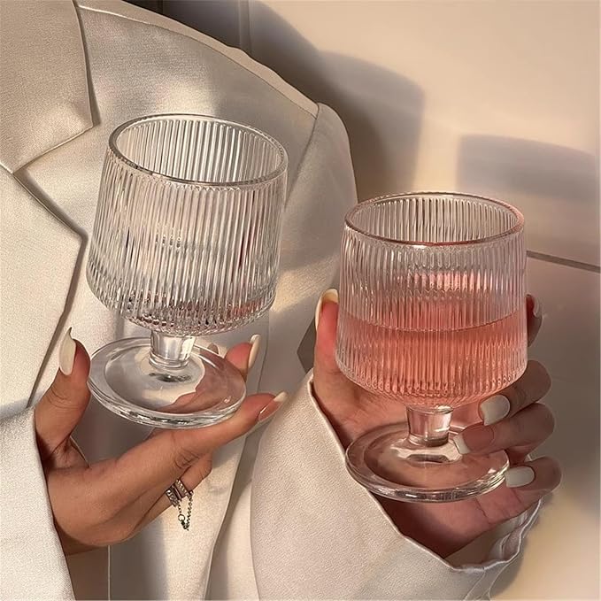 Water Glasses Vertical Stripe Short Stem Glass, 8 Oz Clear Ribbed Glassware for Home Kitchen - Image 4