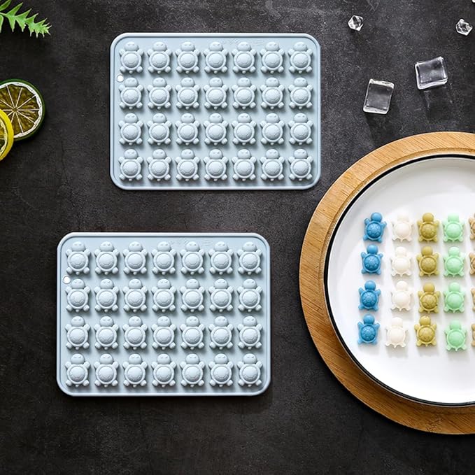 56 Cavities Unique Little Turtle Shape Candy & Chocolate Silicone Molds, Non-Stick, Baking Molds for Making Cake Decoration, Jelly, Cupcake, Ice Cubes, 2 Count