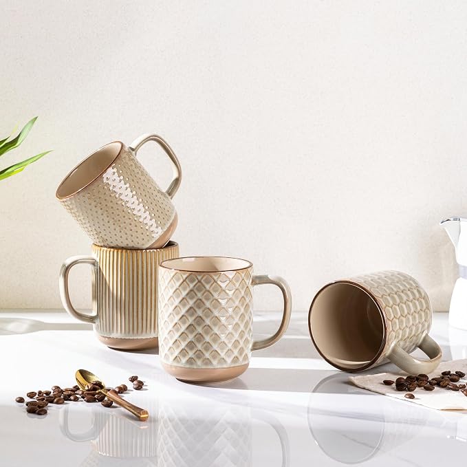 GBhome Large Coffee Mugs Set of 4, 16oz Handmade Stoneware Coffee Mugs Set with Large Handle for Cappuccino/Latte/Tea/Hot Cocoa, Dishwasher & Microwave Safe-Pale khaki - Image 7
