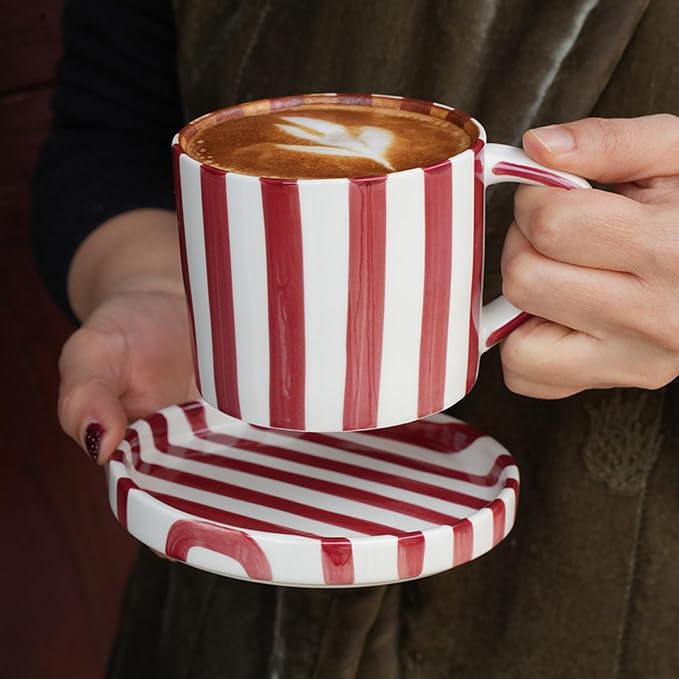 8 Oz Ceramic Coffee Mug Espresso Cups with Saucer Mug And Saucer Set Cup And Saucer Coffee Cups with Saucers Coffee Cups And Saucers,Red - Image 6