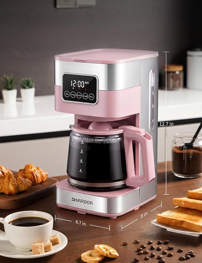 SHARDOR 10-Cup Programmable Coffee Maker, Regular & Strong Brew Drip Coffee Machine for Home and Office, Auto Shut Off, Permanent Filter (pink) - Image 8