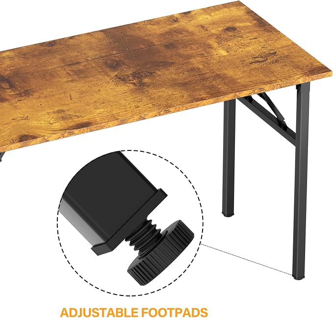 DlandHome 39.4 Inch Small Folding Computer Desk for Home Office, Retro | Foldable Writing Table for Small Spaces Bedroom, No Assembly Required, Wood Top Metal Frame, Collapsible Compact Easy Storage - Image 6