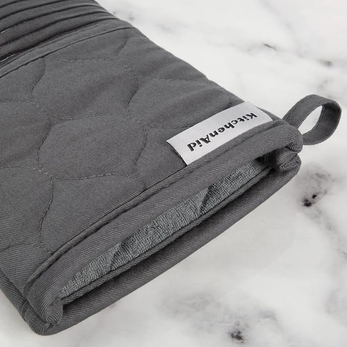 KitchenAid Quilted Cotton Terry Cloth Oven Mitt, Pot Holder, Kitchen Towel 4-Pack Set, Heat Resistant, Silicone Grip, Gift Set, Charcoal Grey, 16"x26", 7"x13" & 7"x10" - Image 7