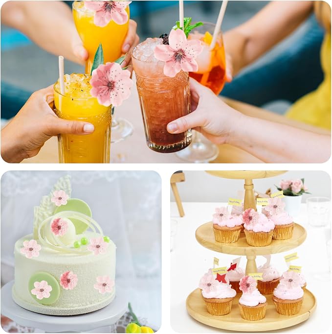 50pcs Edible Flowers Cake Decorations – Edible Flowers Cupcake Toppers | Edible Flowers Cherry Blossoms Cake Toppers Decorations Wafer Paper, Flower Cupcake Toppers for Wedding Birthday Party - Image 6
