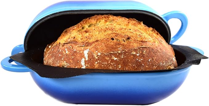 LoafNest: No-Knead Artisan Bread Kit. Incredibly easy! Cast Iron Dutch Oven [2 qt] and Perforated Non-Stick Silicone Liner.
