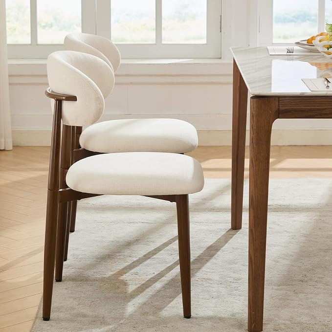 UVV Dining Chairs Set of 2, Metal Kitchen Chairs with Modern Fabric Upholstered for Dining Room, Beige - Image 6