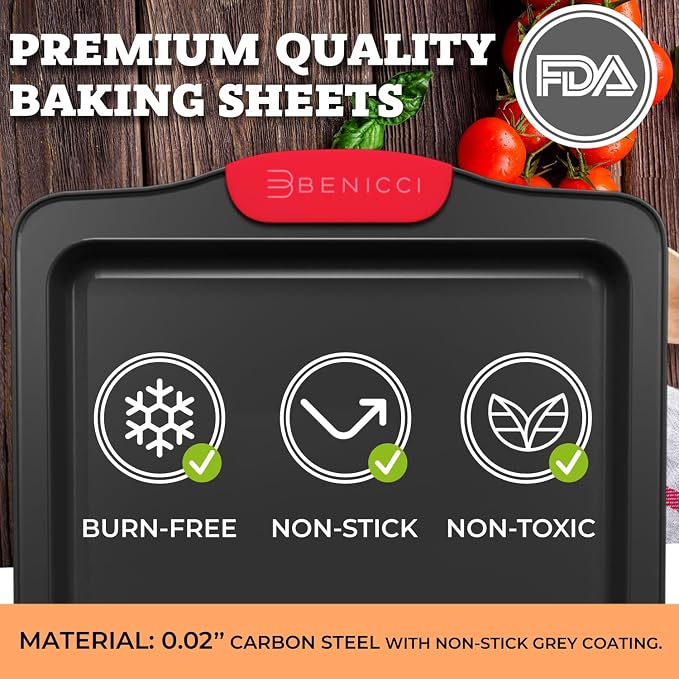 Premium Non-Stick Baking Sheets Set of 3 - Deluxe BPA Free, Easy to Clean Racks w/Silicone Handles - Bakeware Pans for Cooking Baking Roasting - Lets You Bake The Perfect Cookie or Pastry Every Time - Image 2