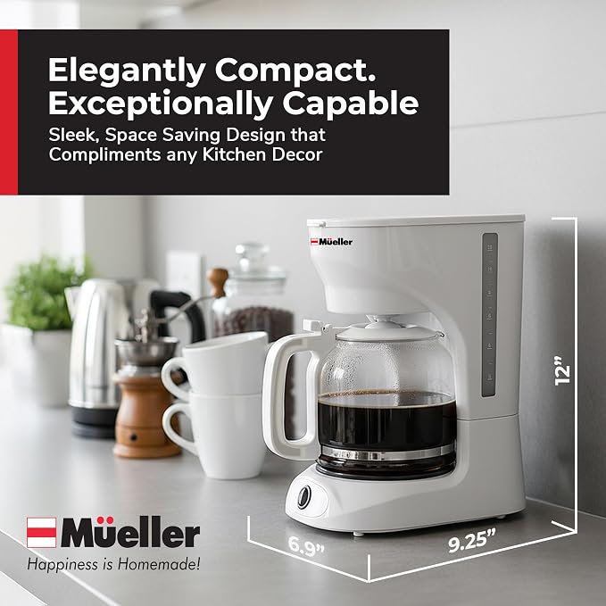 MUELLER HOME 12-Cup White Coffee Maker | Borosilicate Carafe, Auto-Off, Reusable Filter, Anti-Drip, Keep-Warm Function - Image 7