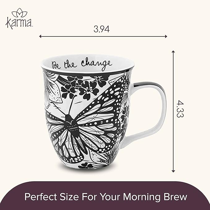 Karma Gifts 14 oz Black and White Boho Mug Butterfly - Cute Coffee and Tea Mug - Ceramic Coffee Mugs for Women and Men - Image 5