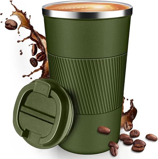 17OZ Travel Coffee Mug Insulated Coffee Cup with Spill Leak Proof Lid, Portable Stainless Steel Tumbler Reusable Hot and Cold Water Mug for Car, Daily, Camping- Military Green by Unknown