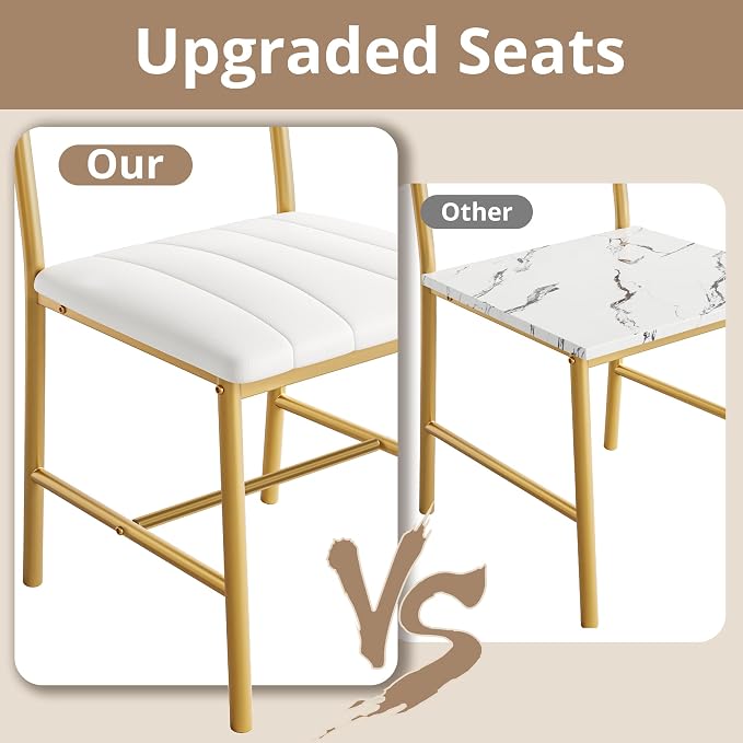 IRONCK Dining Table Set for 4, Kitchen Table and Chairs Set, White & Gold | Kitchen Table with Upholstered Bench and 2 Chairs for Small Space, Apartment - Image 5