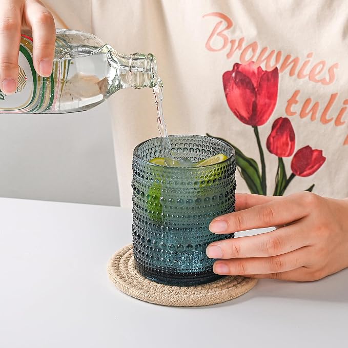 ZMOWIPDL Drinking Glasses Set of 6,12oz Blue Hobnail Glass Cups | Vintage Glassware，Embossed Water Tumbler,for Beer,Cocktail,Whiskey,Juice and Various Mixed Drinks- 1 Cleaning Brus - Image 6