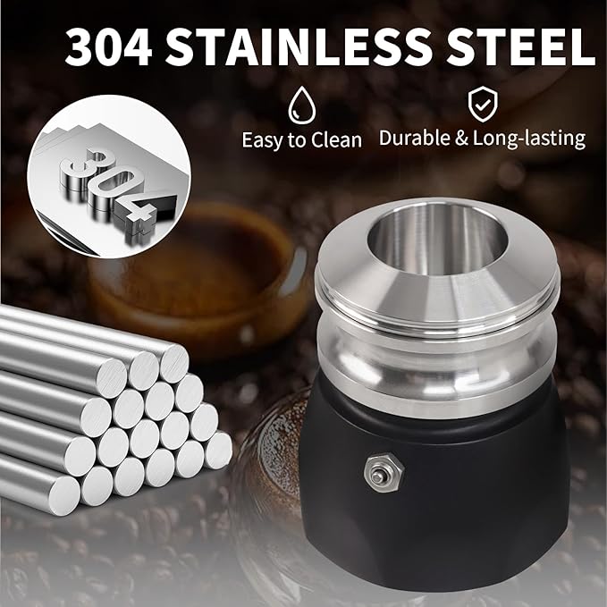 Coffee Tamper for Moka Pot, 304 Stainless Steel Espresso Coffee Tamper, Espresso Dosing Funnel Compatible with Aluminum Espresso stovetop Moka Pot (Silver)
